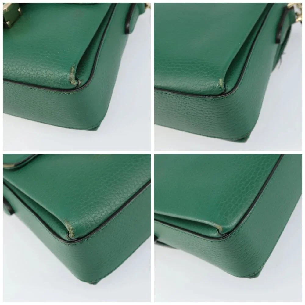 GUCCI Interlocking G Chain Shoulder Bag Leather Green Gold 607720 Auth 158806 - Picture 14 of 16